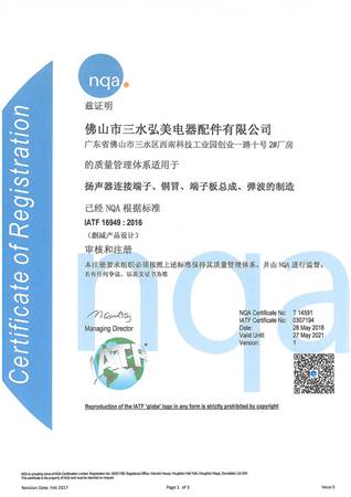 Foshan Hongmei 2018 (Chinese IATF16949)